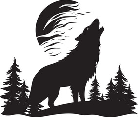 MidnightMoon Iconic Emblem of Howling Canine NightSong Hand Drawn Symbol for Wolf and Moon Icon
