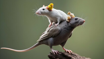 A Rat Riding On The Back Of A Bird An Unlikely Fr - obrazy, fototapety, plakaty