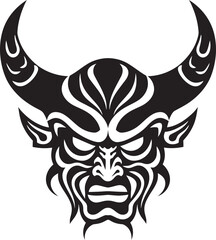 Demons Grin Vector Logo Design for Haunting Mask Icon Oni Overture Black Emblem of Dark Japanese Spirit