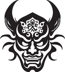Demons Grin Hand Drawn Symbol for Terrifying Oni Yokai Yami Vector Black Logo Design for Shadowy Spirit