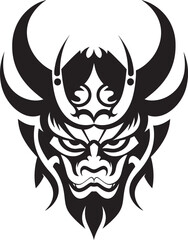 Yokai Yami Vector Black Logo Design for Shadowy Spirit Noh Nightmare Iconic Emblem of Creepy Japanese Mask