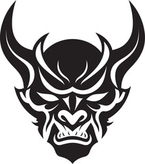 Kabuki Kaijin Hand Drawn Symbol for Sinister Mask Haunting Hanya Vector Logo Design for Terrifying Yokai