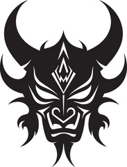 Noh Nightmare Iconic Emblem of Creepy Presence Kabuki Kaijin Hand Drawn Symbol for Sinister Mask