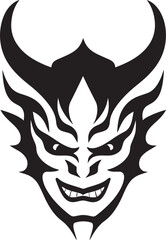 Demons Whisper Hand Drawn Symbol for Malevolent Mask Yokai Yonder Vector Black Logo Design for Eerie Oni