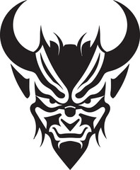 Noh Nightmare Iconic Emblem of Ghostly Demon Haunting Onryo Hand Drawn Symbol for Haunting Spirit