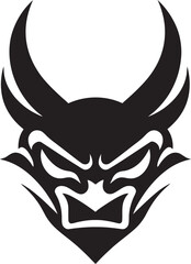 Samurai Specter Black Emblem of Ancient Oni Warrior Demons Grin Hand Drawn Symbol for Terrifying Yokai