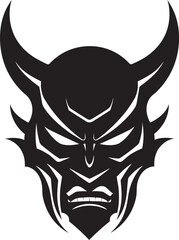 Noh Nightmare Iconic Emblem of Creepy Oni Kabuki Kaijin Hand Drawn Symbol for Sinister Spirit