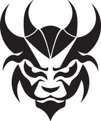 Noh Nightmare Iconic Emblem of Ghostly Mask Haunting Onryo Hand Drawn Symbol for Haunting Oni
