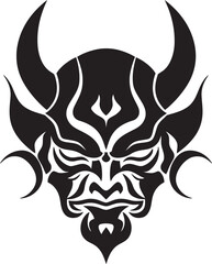 Oni Essence Dark Vector Logo Design of Japanese Mask Yokai Echo Haunting Emblem of Ancient Demon