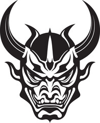 Phantom Oni Eerie Emblem of Shadowy Spirit Kabuki Curse Sinister Mask Icon in Black Logo
