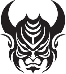 SamuraiSinister Vector Logo Design for Haunting Mask NohNemesis Black Emblem of Traditional Japanese Devil