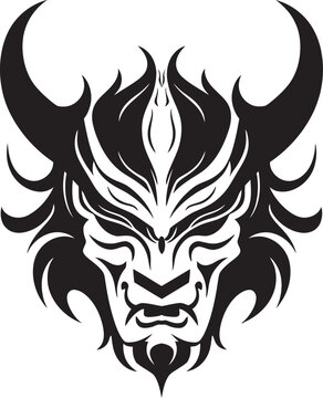 Haunting Hanya Vector Logo Design for Terrifying Yokai Oni Overture Black Emblem of Dark Spirit