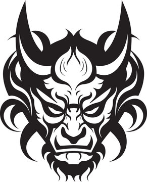 Yokai Veil Black Logo Design of Ghostly Demon Noh Nightmare Vector Symbol of Creepy Mask