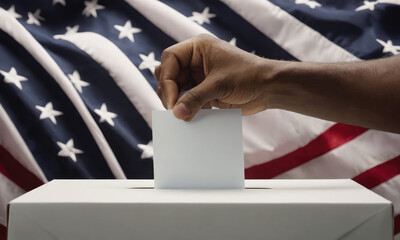 Aafrican-american man putting his vote in the ballot box.United States presidential election in 2024.