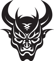 SamuraiSinister Hand Drawn Symbol for Terrifying Oni OniOmen Vector Black Logo Design for Haunting Mask
