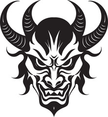 NohNemesis Hand Drawn Symbol for Ancient Mask DemonDuality Vector Logo Design for Ghostly Oni