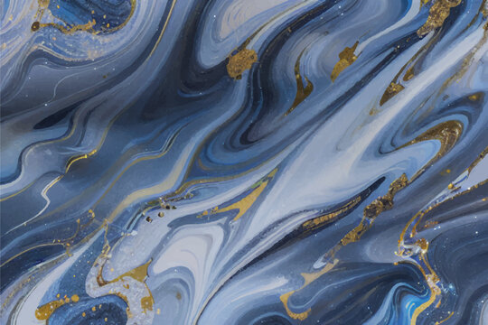 Blue Abstract Fluid texture. Blue watercolor marbling illustration.  Abstract background. Liquid acrylic, stone texture. Blue marble texture. 
