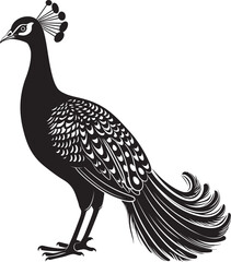 Exquisite Peacock Elegance Black Logo Design of Gorgeous Bird Icon Splendid Plumage Harmony Large Peacock Emblem in Vector Black
