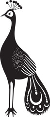 Enchanting Peacock Opulence Hand Drawn Symbol of Stunning Bird in Black Royal Avian Grandeur Logo Design of Magnificent Peacock in Black Vector