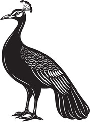 Exotic Grace Magnificent Peacock Emblem in Black Regal Radiance Hand Drawn Peacock Symbol in Black Vector