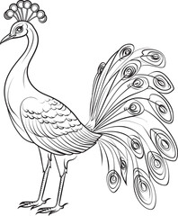 Regal Radiance Hand Drawn Peacock Symbol in Black Vector Majestic Beauty Peacock Black Logo Design Icon