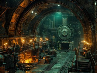 In the heart of a bustling mine the blast furnace roars with activity refining precious gold ore into pure wealth Amidst the clang of machinery the true value of the earths resources is revealed ,