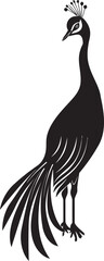 Majestic Beauty Peacock Black Logo Design Icon Ornate Plumes Large Peacock Vector Emblem in Black
