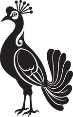 Ethereal Charm Stunning Peacock Icon in Black Vector Serene Grandeur Magnificent Peacock Emblem in Black