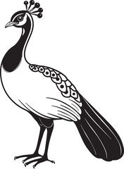 Exotic Aura Hand Drawn Peacock Symbol in Black Enchanting Grace Stunning Peacock Icon in Black Vector