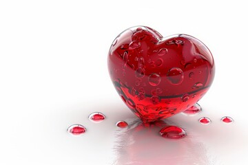 heart shaped ruby gem with red drops isolated on white background 