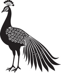 Luxurious Splendor Hand Drawn Peacock Symbol in Black Exquisite Majesty Stunning Peacock Icon in Black Vector