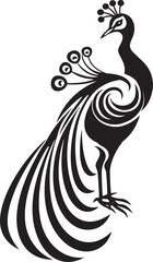 Majestic Beauty Peacock Black Logo Design Icon Ornate Plumes Large Peacock Vector Emblem in Black