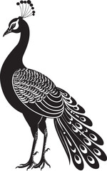 Gleaming Feathered Array Logo Design of Gorgeous Peacock in Black Vector Sublime Avian Majesty Vector Icon of Stunning Peacock in Black