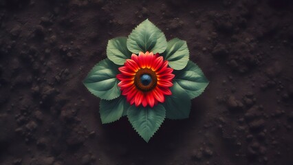 A Single Growing Red Sunflower