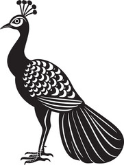 Fototapeta premium Vibrant Feathers Large Peacock Logo Design in Black Vector Opulent Avian Beauty Vector Icon of Stunning Peacock in Black