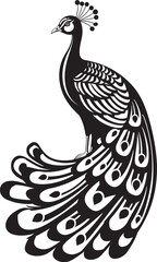 Exotic Avian Majesty Black Logo Design of Magnificent Peacock Icon Graceful Plumage Hand Drawn Symbol of Grand Peacock in Black