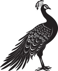 Royal Peacock Essence Logo Design of Exquisite Bird in Black Vector Ornate Avian Opulence Vector Icon of Majestic Peacock in Black