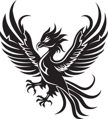 Phoenix Sovereign Logo Design of Legendary Bird in Black Vector Immortal Phoenix Vector Icon of Mythical Phoenix in Black