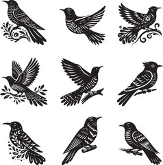 Obraz premium Cuckoo bird silhouette vector illustration set