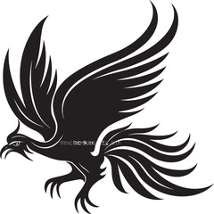 Phoenix Fury Vector Icon of Legendary Bird in Black Everlasting Blaze Hand Drawn Phoenix Symbol in Black Vector