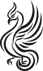 Cosmic Rebirth Hand Drawn Phoenix Symbol in Black Vector Phoenix Radiance Logo Design of Mythical Bird in Black Vector