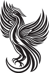 Fototapeta premium Phoenix Sovereignty Logo Design of Legendary Bird in Black Vector Immortal Phoenix Vector Icon of Mythical Phoenix in Black