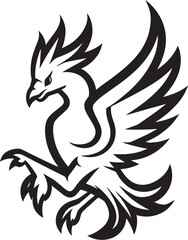 Eternal Phoenix Hand Drawn Symbol of Mythical Bird in Black Vector Phoenix Sovereign Logo Design of Legendary Phoenix in Black Vector