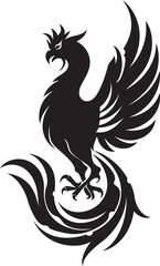 Phoenix Ascendancy Logo Design of Legendary Bird in Black Vector Eternal Flame Vector Icon of Mythical Phoenix in Black