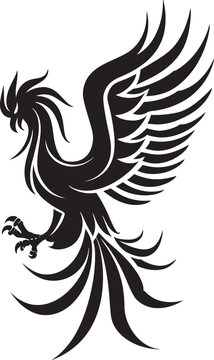 Celestial Blaze Hand Drawn Symbol of Legendary Phoenix in Black Vector Phoenix Ascendancy Logo Design of Mythical Bird in Black Vector