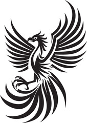 Cosmic Rebirth Hand Drawn Symbol of Legendary Phoenix in Black Vector Phoenix Radiance Logo Design of Mythical Bird in Black Vector