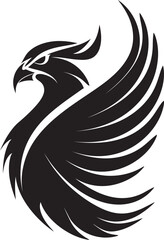 Cosmic Wings Hand Drawn Phoenix Symbol in Black Vector Phoenix Dominion Logo Design of Mythical Bird in Black Vector