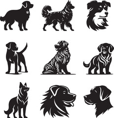 Dog silhouette vector illustration set