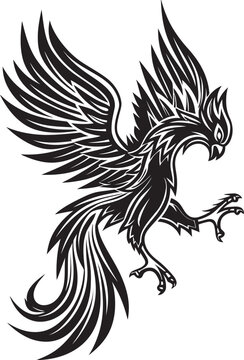 Phoenix Sovereignty Logo Design of Legendary Phoenix in Black Vector Immortal Phoenix Vector Icon of Mythical Phoenix in Black