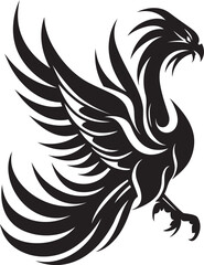 Eternal Guardian Vector Icon of Mythical Phoenix in Black Celestial Wings Hand Drawn Phoenix Symbol in Black Vector